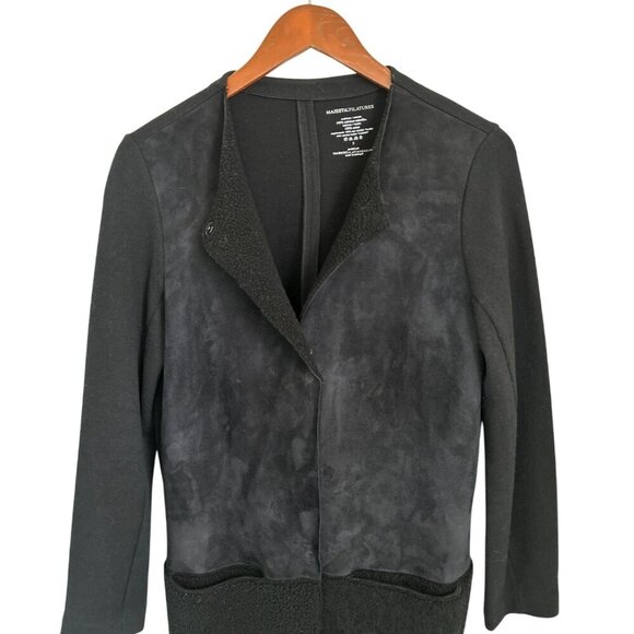 Majestic Filatures Black Mixed-Media Long Sleeve Open Cardigan Jacket Women Size - Picture 3 of 7